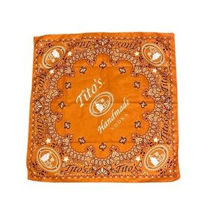 Titos Vodka orange, black, and white bandana